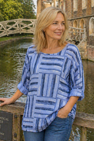 Geometric Squares Top - Denim