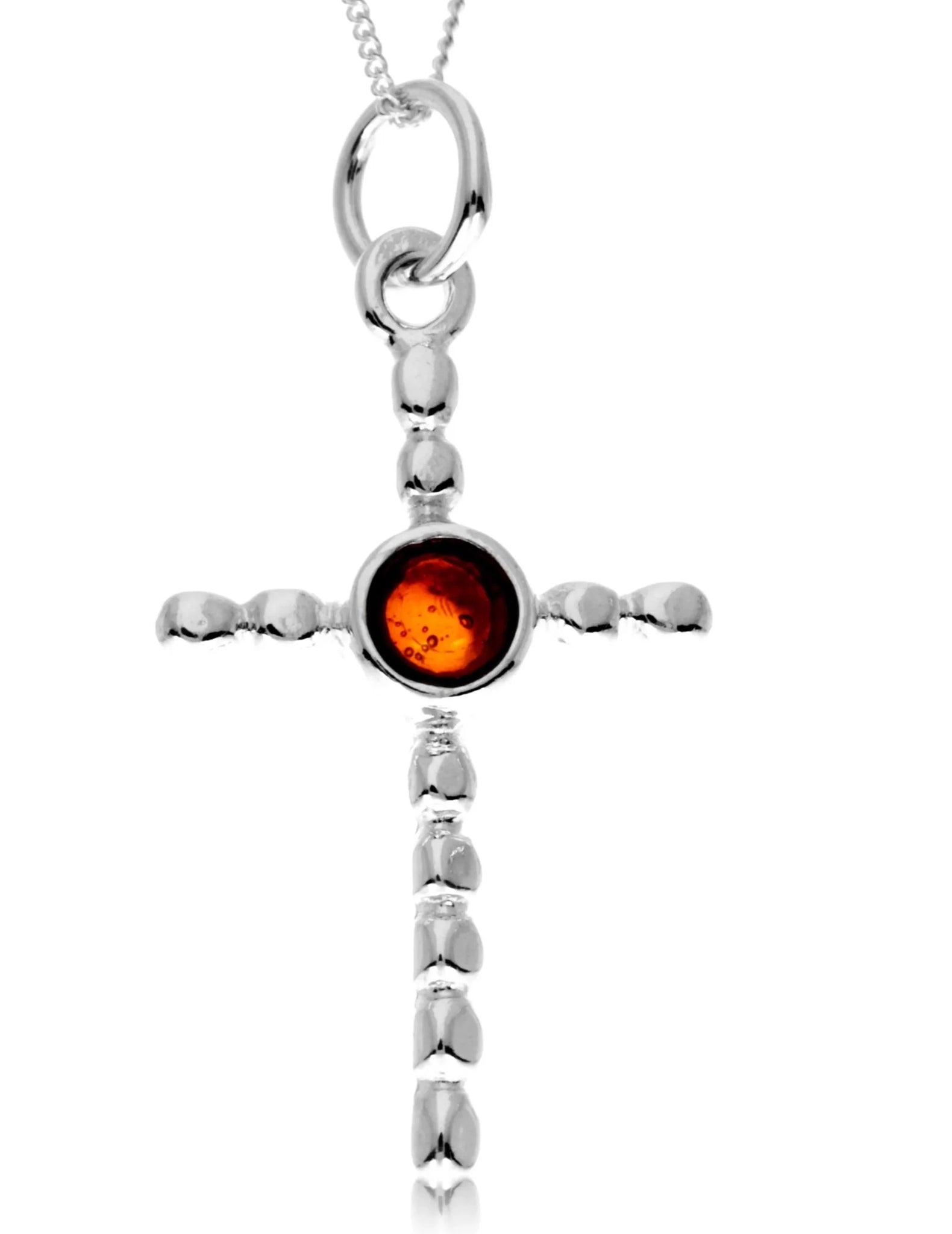 Amber 925 Silver Modern Cross Pendant