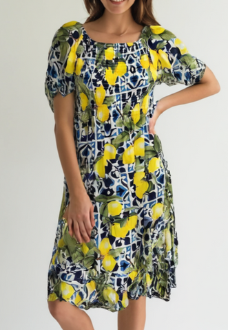Lemon Tile Dress - Navy