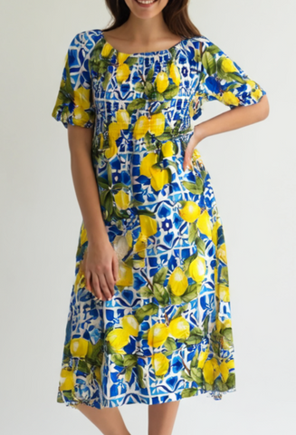 Lemon Tile Dress - Royal Blue