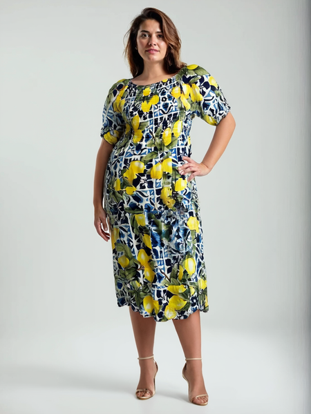 Lemon Tile Dress - Navy