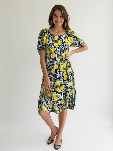 Lemon Tile Dress - Navy