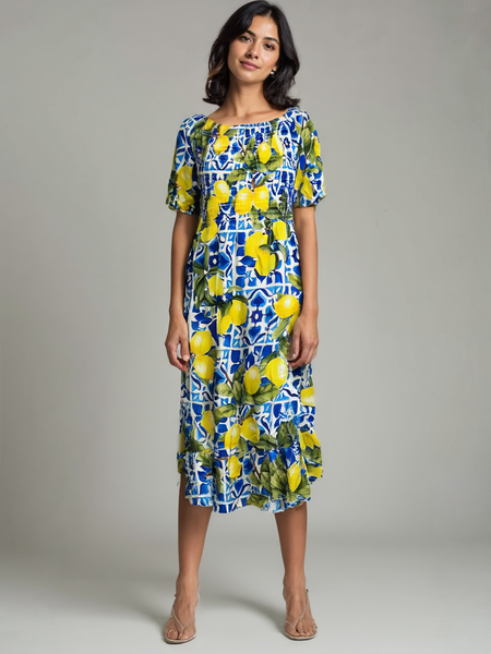 Lemon Tile Dress - Royal Blue