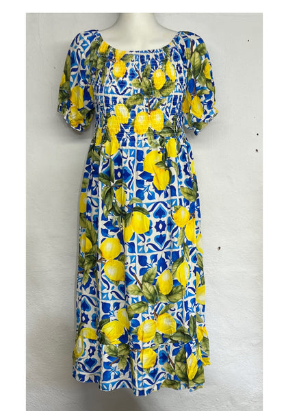 Lemon Tile Dress - Royal Blue