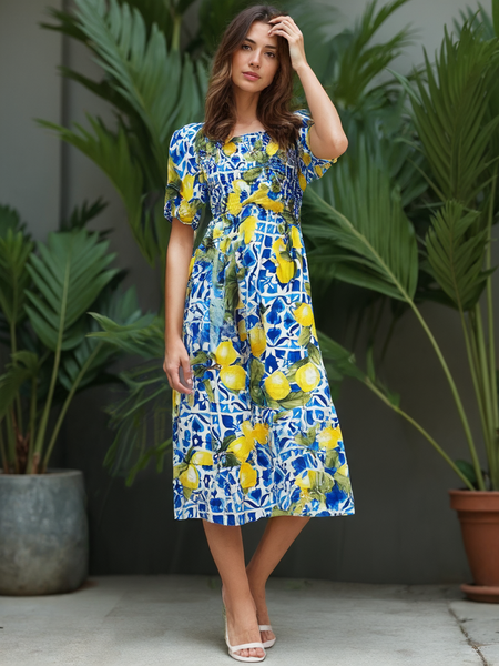 Lemon Tile Dress - Royal Blue