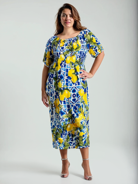 Lemon Tile Dress - Royal Blue
