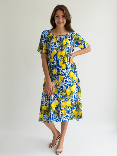 Lemon Tile Dress - Royal Blue