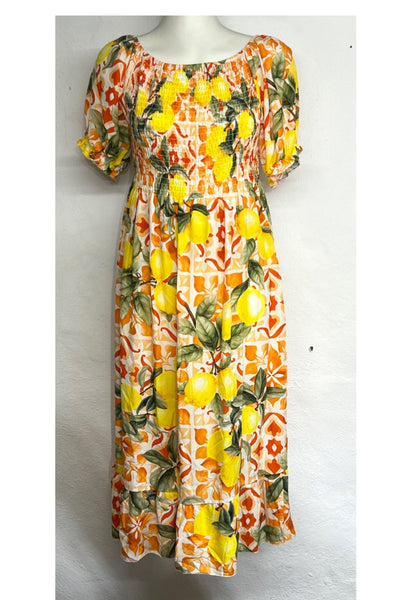 Lemon Tile Dress - Orange