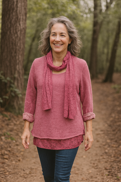 Knitted Layer Top with Scarf - Fuchsia