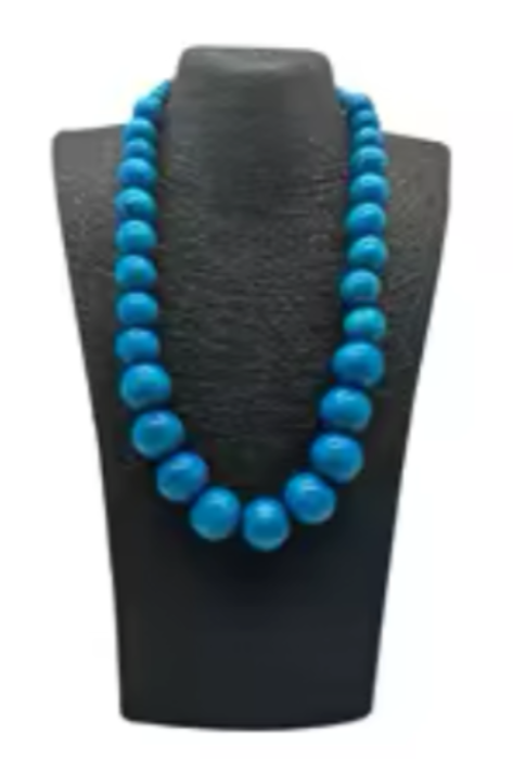 Wooden Elasticated Bead Necklace - Blue/Green