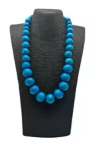 Wooden Elasticated Bead Necklace - Blue/Green