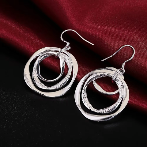 925 Silver Three Circle Earrings