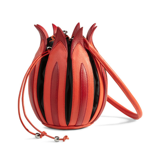 By-Lin Tulip Leather Bag - Orange & Red, Black Lining