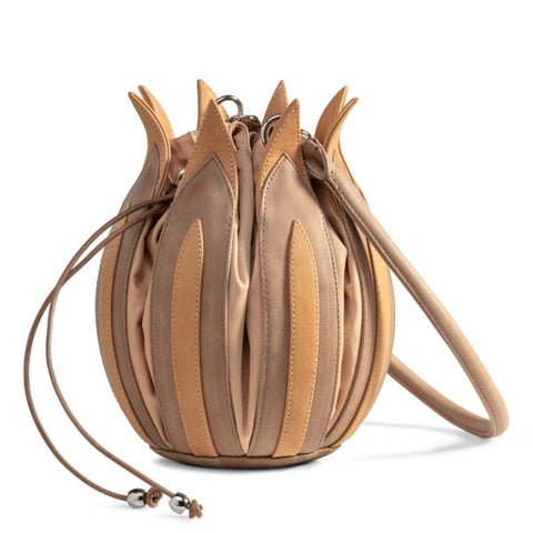 By-Lin Tulip Leather Bag - Cognac with Taupe Lining