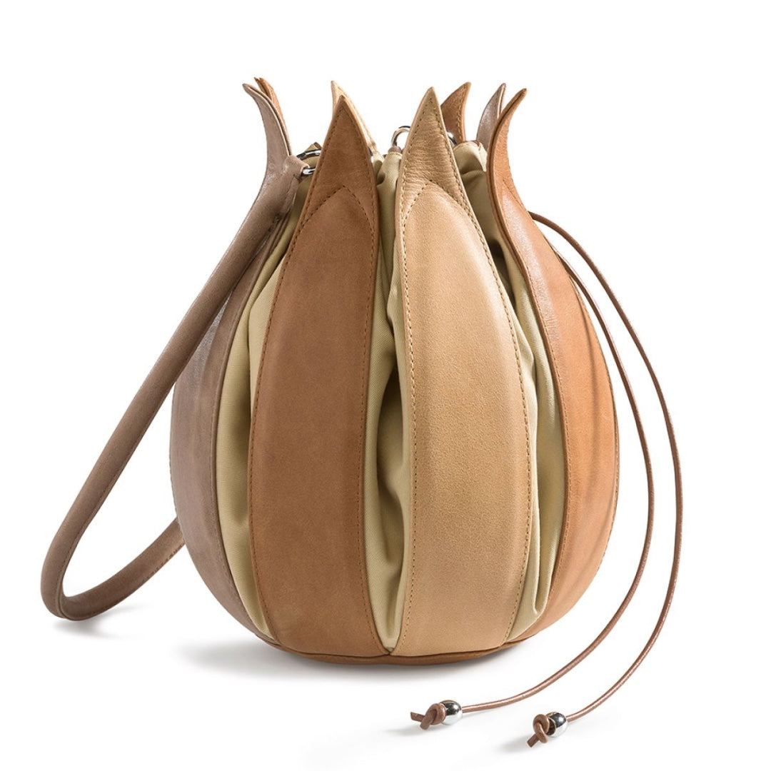 Tulip Leather Bag - Taupe/Camel/Cognac - Medium