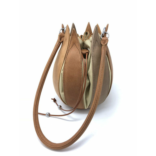 By-Lin Tulip Leather Bag - Taupe/Camel/Cognac
