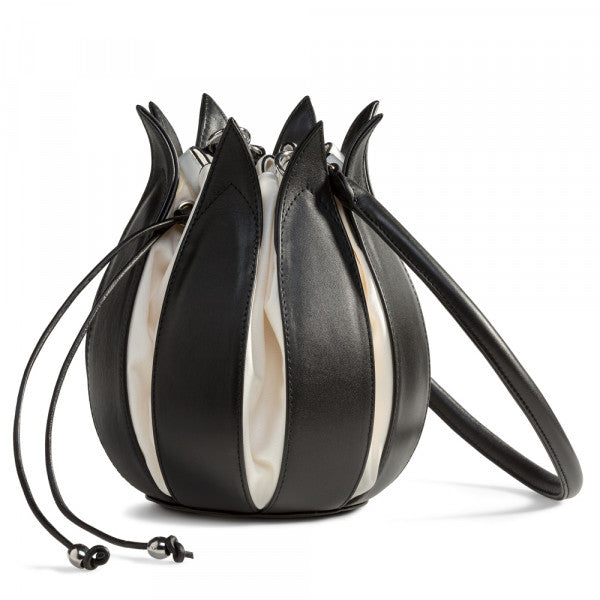 Tulip Leather Bag - Black with White interior