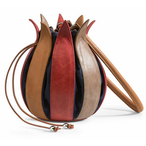 Tulip Leather Bag - Red/Cognac/Taupe - Medium