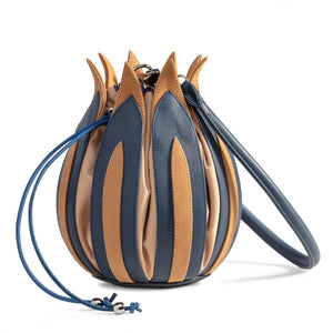 Tulip Leather Bag - Blue Cognac, Camel Lining