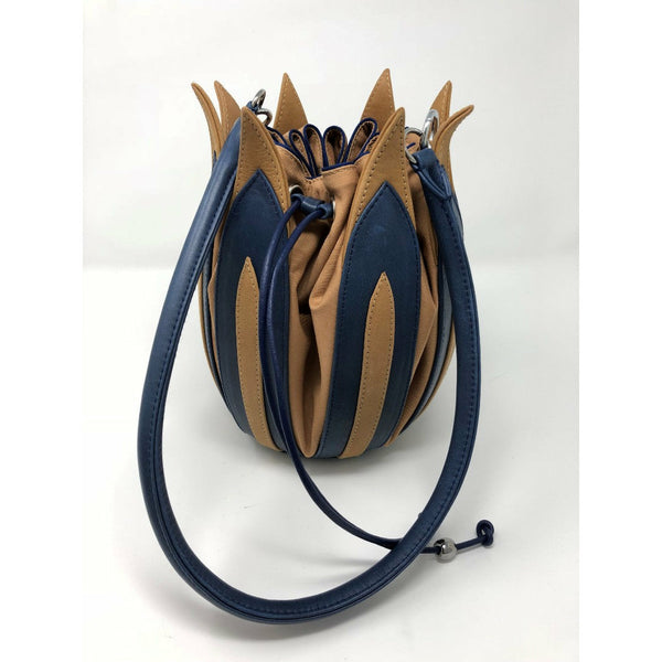 By-Lin Tulip Leather Bag - Blue Cognac, Camel Lining