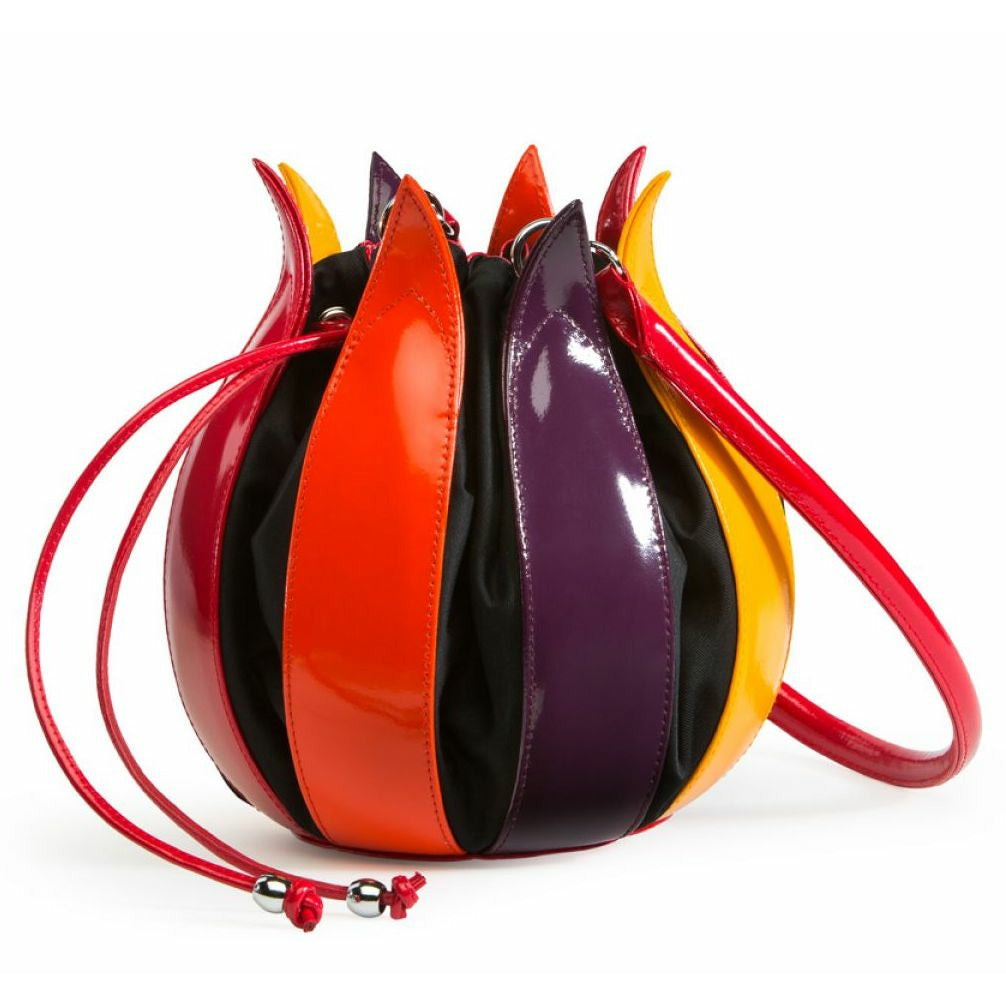 Tulip Leather Bag - Enamel finish Red/Orange/Purple/Yellow
