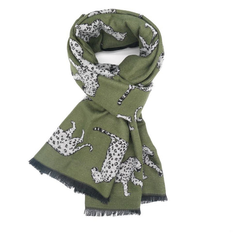 Soft-feel Leopard Scarf - Olive