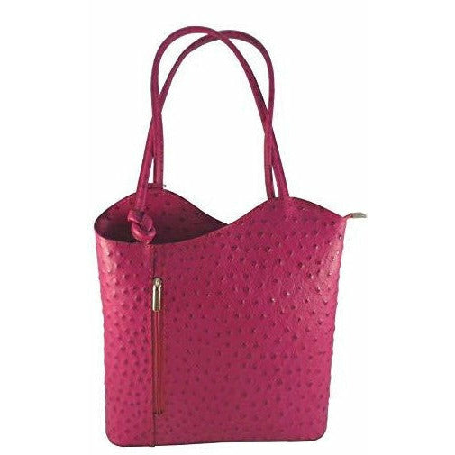 Ostrich Effect Leather Handbag Backpack - Fuchsia