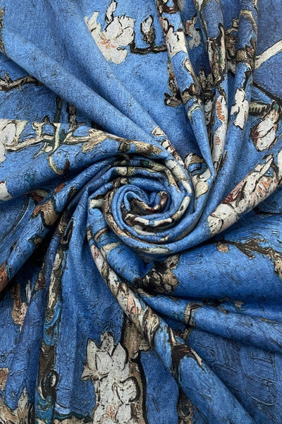 Van Gogh Almond Blossom Wool Blend Scarf with Tassel Edge