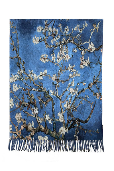Van Gogh Almond Blossom Wool Blend Scarf with Tassel Edge