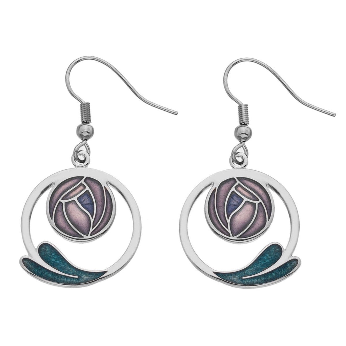 Rennie Mackintosh Rose & Petal Earrings - Purple/Turquoise