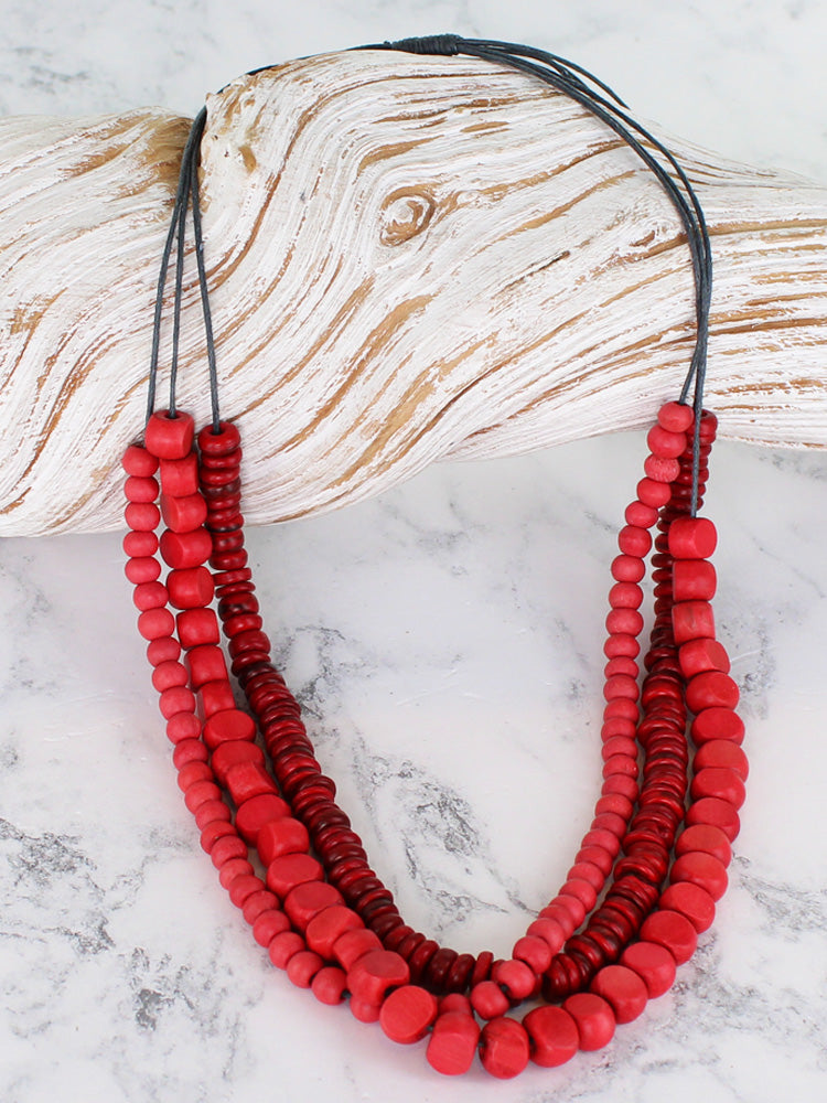 Triple Strand Necklace - Red