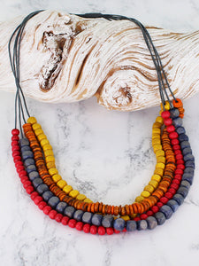 4 Strand Wooden Necklace - Mixed Colours