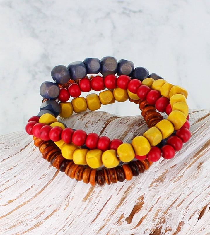 Elasticated Wooden Bracelet - Mixed Colours