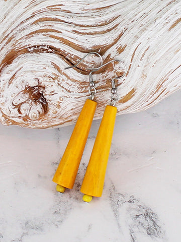 Wooden Cone Earrings - Yellow