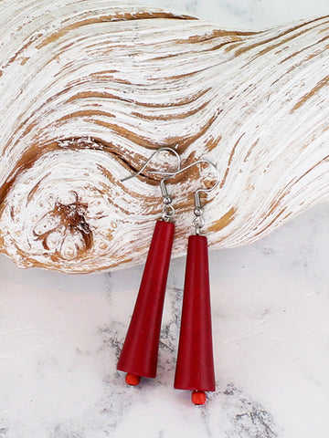 Wooden Cone Earrings - Dark red