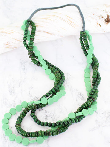 Long Triple Strand Necklace - Green