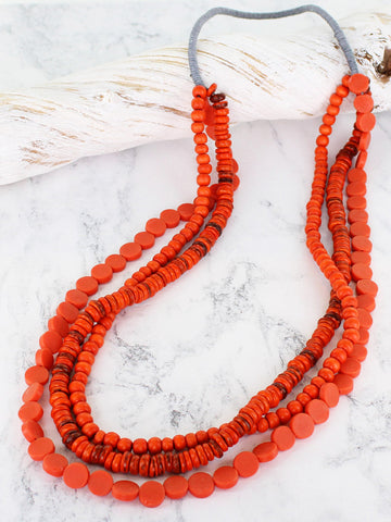 Long Triple Strand Necklace - Orange