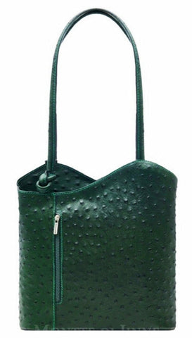 Ostrich Effect Leather Backpack Handbag - Dark Green