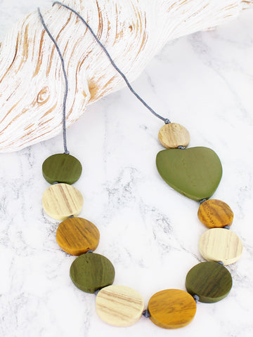 Wooden Disc Necklace - Heart