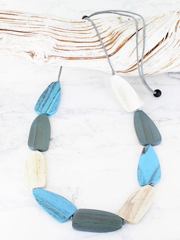 Oval wooden pebble necklace - adjustable