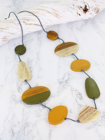 Long Mixed Shape Two-tone Wooden Necklace