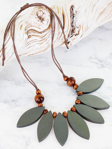 Wooden Petal Necklace - Grey