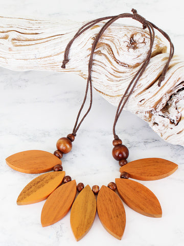 Wooden Petal Necklace - Yellow