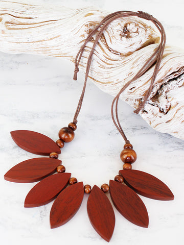 Wooden Petal Necklace - Red