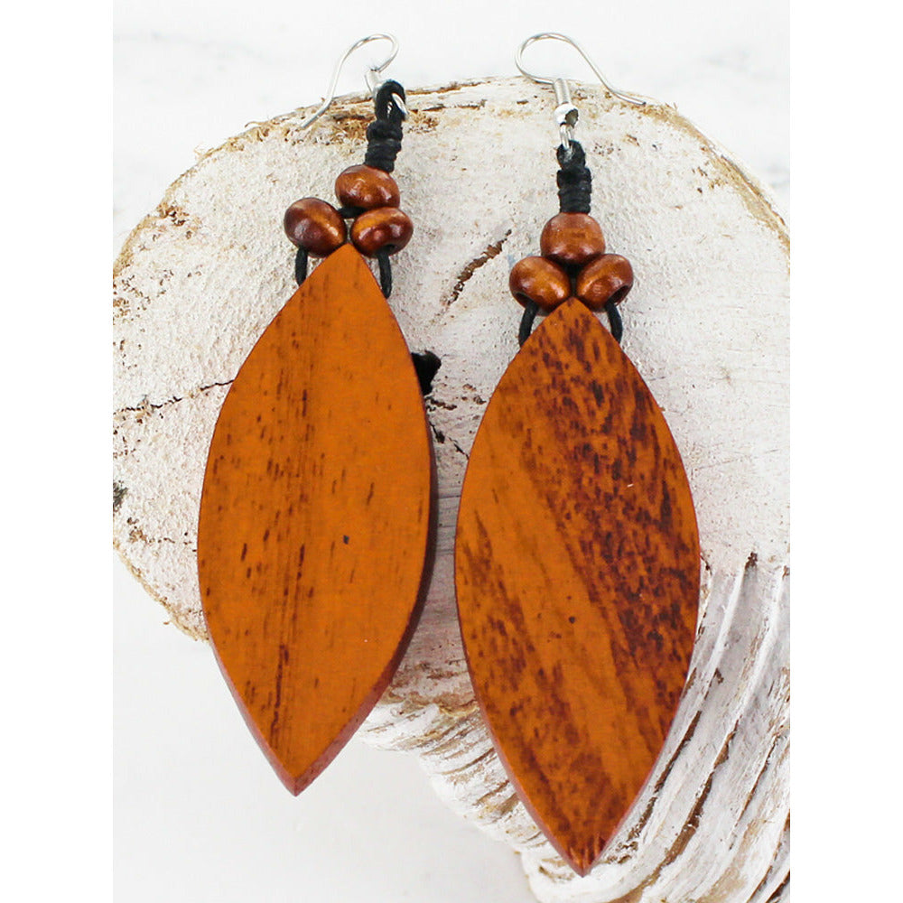 Wooden Leaf Earrings - Orange
