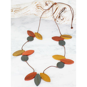 Wooden Petal Necklace - Brown/Grey/Yellow