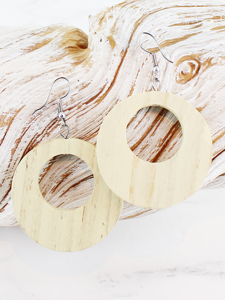 Wooden Hooped Earrings  - Cream