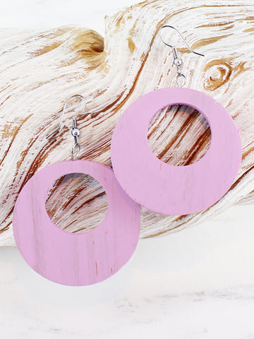 Wooden Hooped Earrings  - Mauve