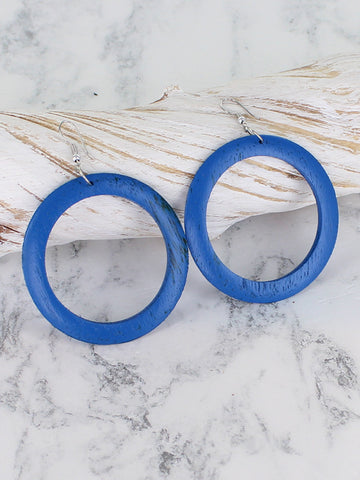 Wooden Hoop Earrings - Blue