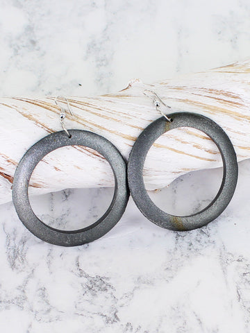 Wooden Hoop Earrings - Grey